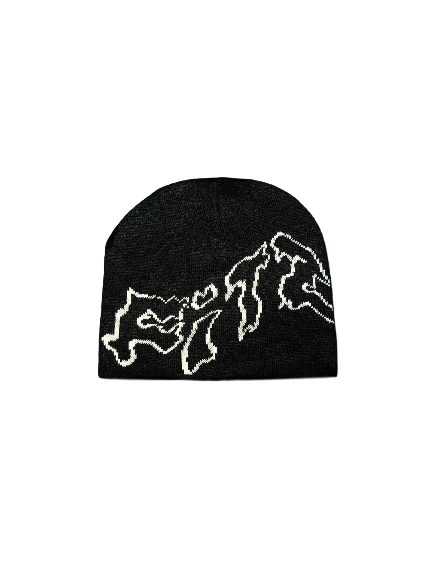 FITZ Black Beanie Hat – Thick Acrylic, Warm Black and White Beanie with FITZ Logo [front]